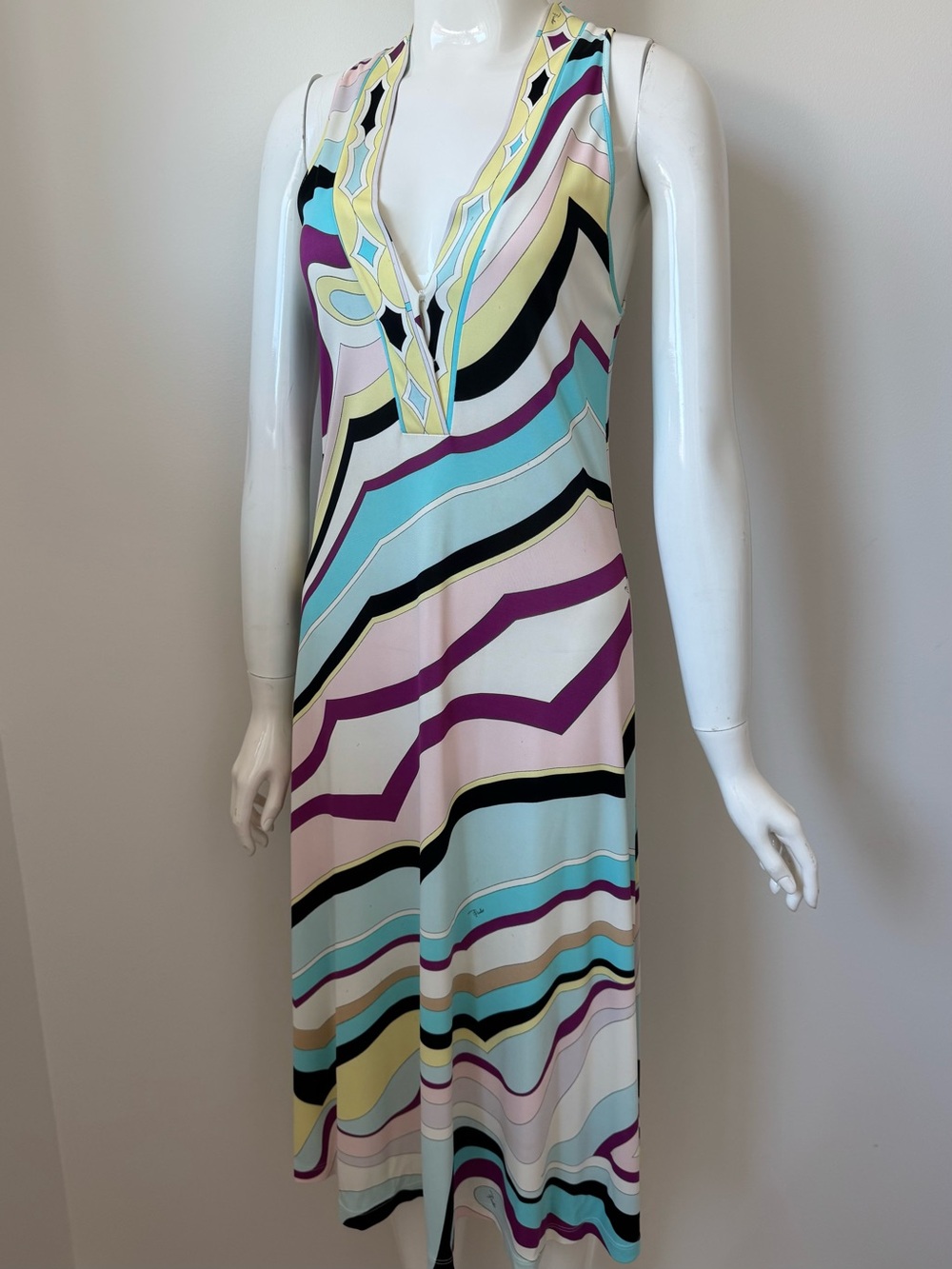 Emilio Pucci Multicolor Wave-Print V-Neck Maxi Dress